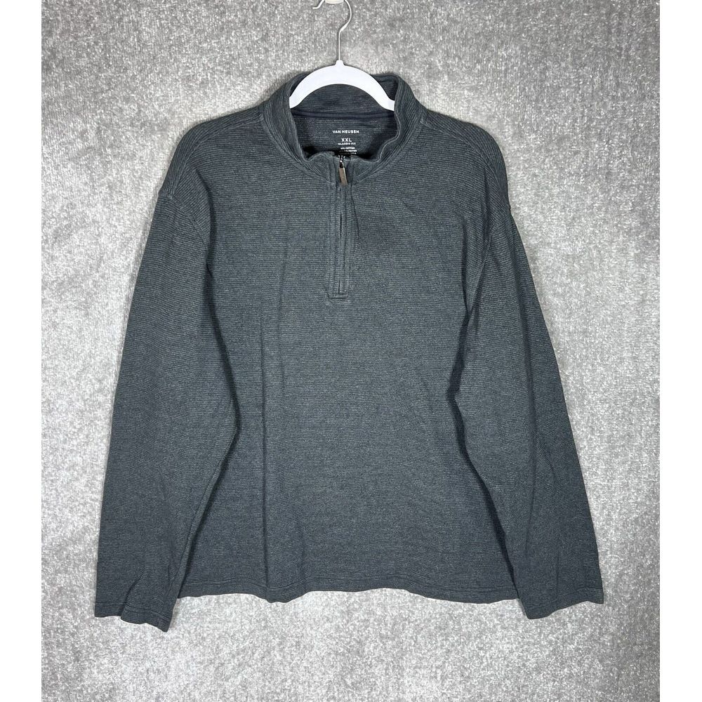 Van Heusen‎ Shirt Mens Size XXL Gray Knit Classic Fit 1/4 Zip Long Sleeve